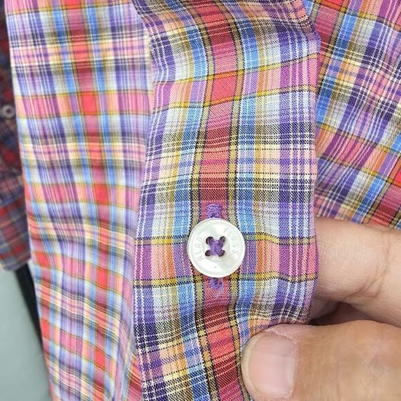 Alan Flusser Men’s M Multicolor Plaid Button-Up Shirt 100% Cotton Casual - Picture 3 of 9